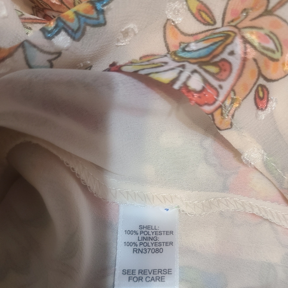 Cream Peach Orange Blue Floral Sleeveless Top V-neck Tie Back 22/24W 3X Ruffles - Picture 4 of 5